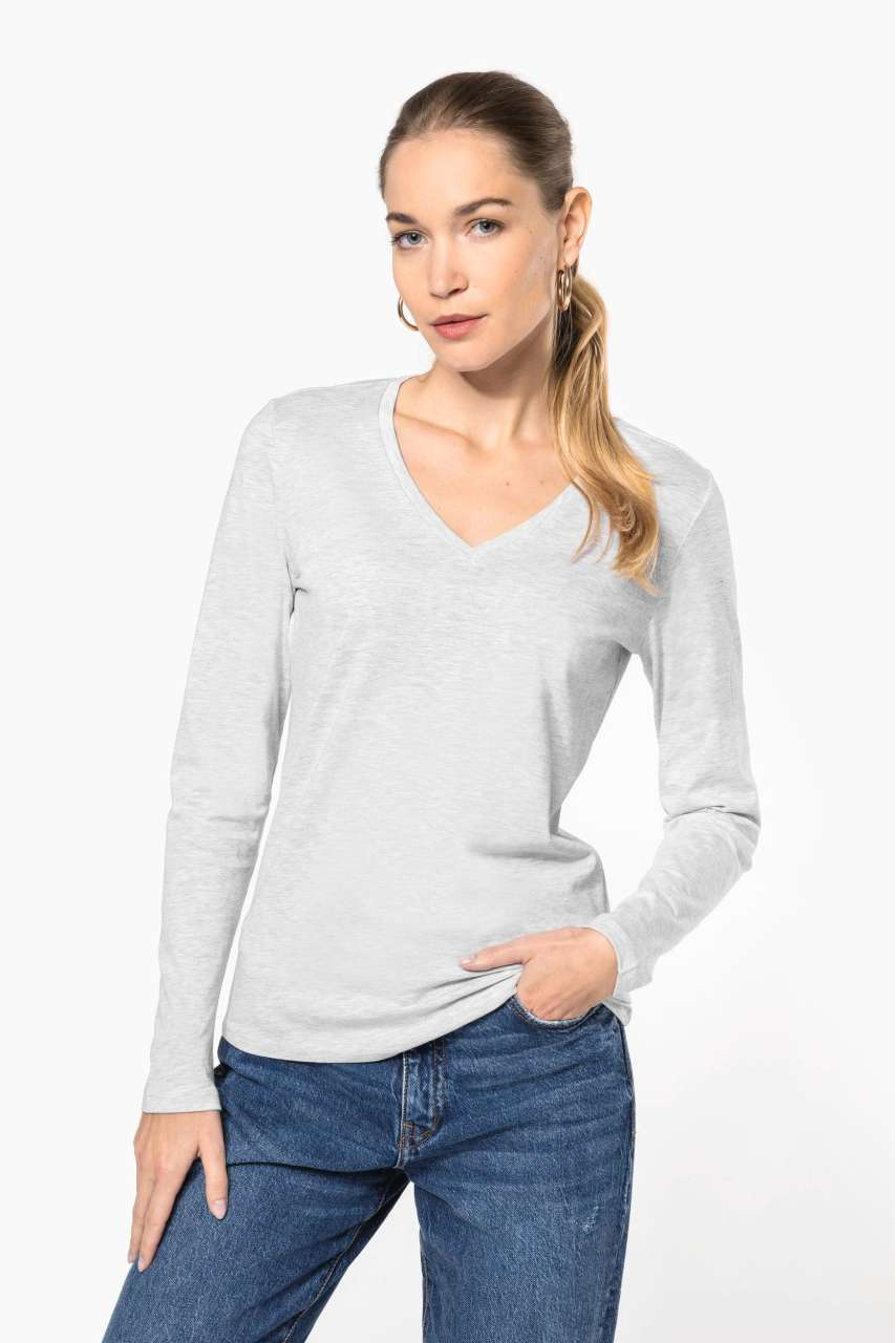 LADIES' LONG-SLEEVED V-NECK T-SHIRT