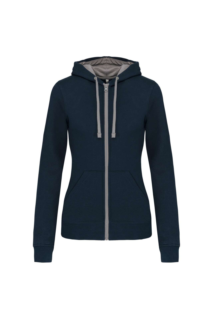 LADIES’ CONTRAST HOODED FULL ZIP SWEATSHIRT