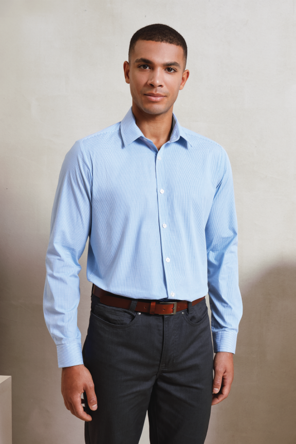 MEN'S LONG SLEEVE GINGHAM COTTON MICROCHECK SHIRT