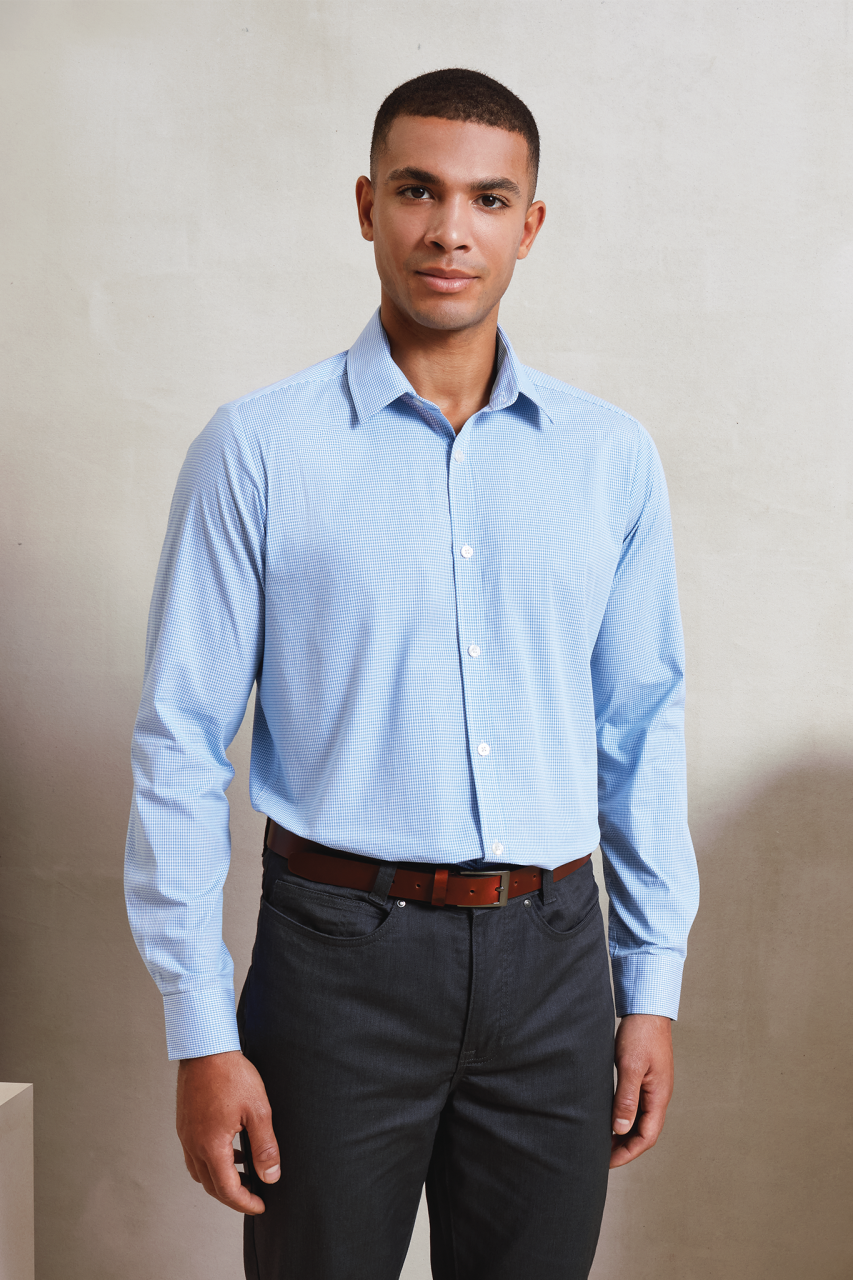 MEN'S LONG SLEEVE GINGHAM COTTON MICROCHECK SHIRT