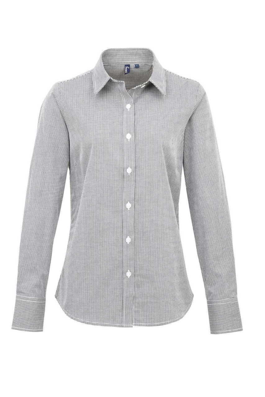 WOMEN'S LONG SLEEVE GINGHAM MICROCHECK SHIRT