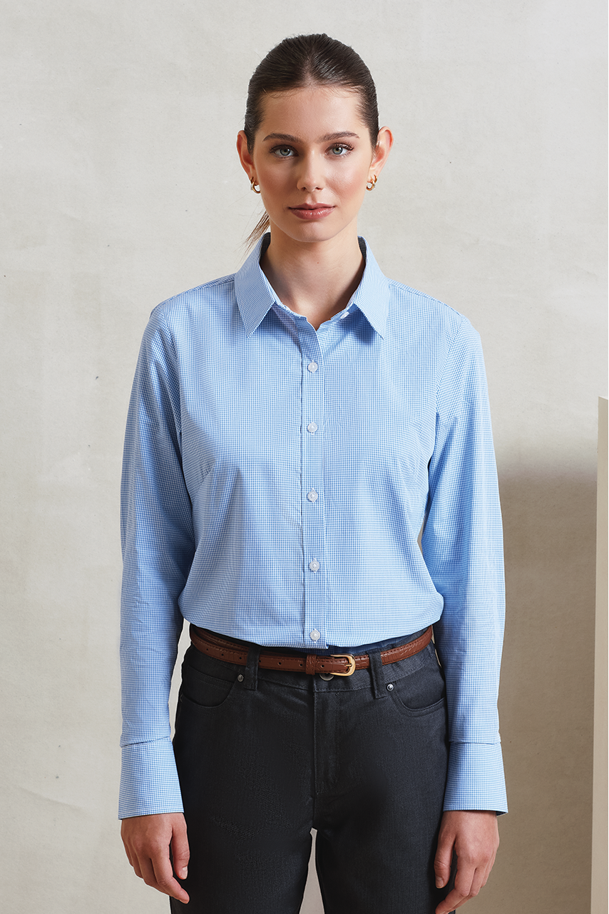 WOMEN'S LONG SLEEVE GINGHAM MICROCHECK SHIRT