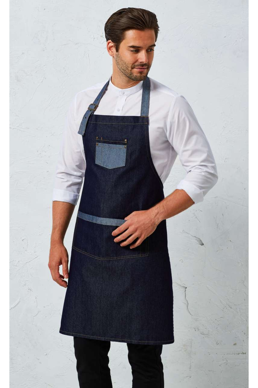'DOMAIN' CONTRAST DENIM BIB APRON