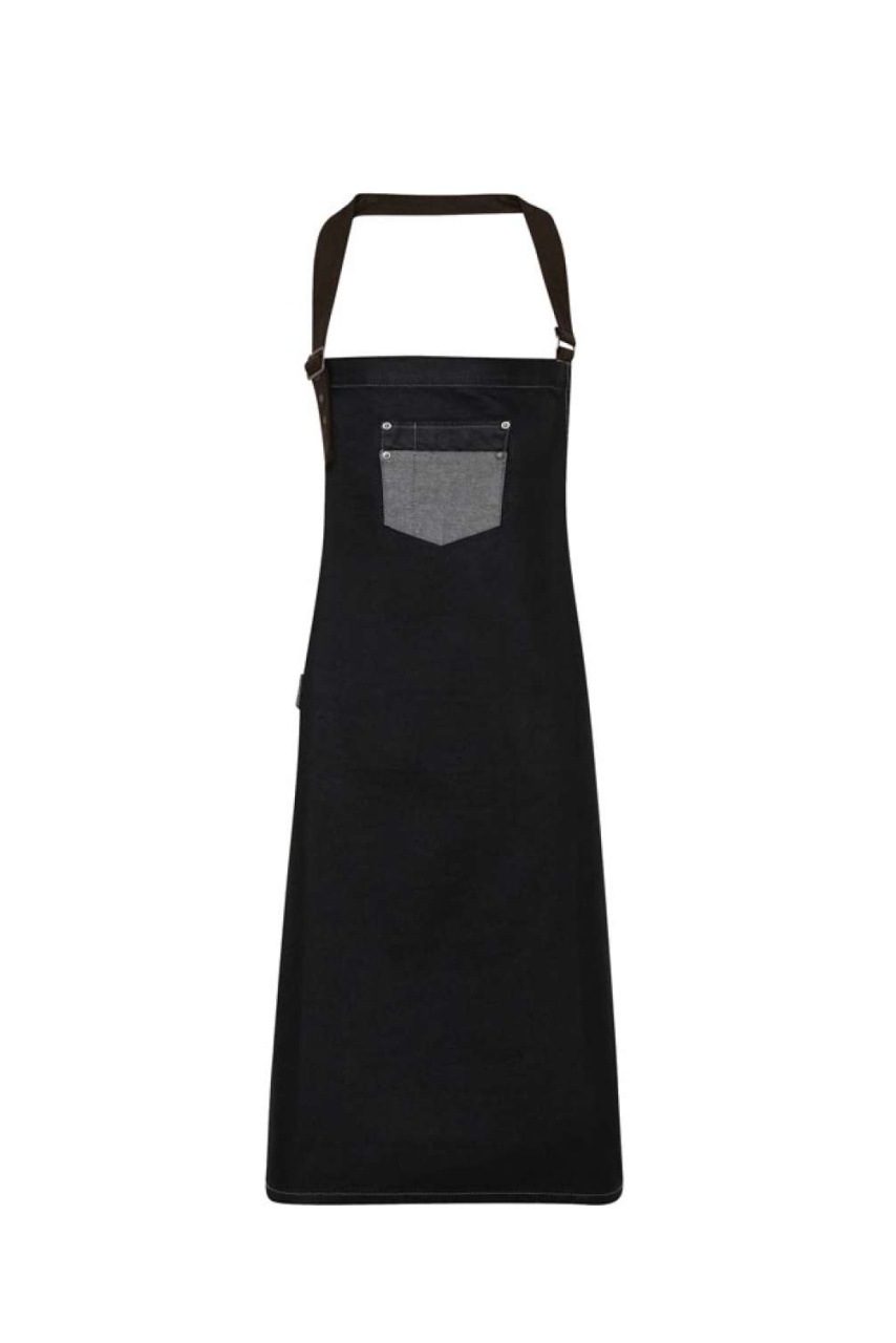 'DIVISION' WAXED LOOK DENIM BIB APRON WITH FAUX LEATHER