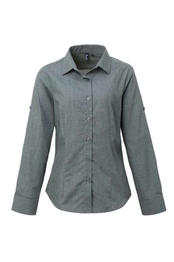 WOMEN'S CROSS-DYE ROLL SLEEVE POPLIN BAR SHIRT