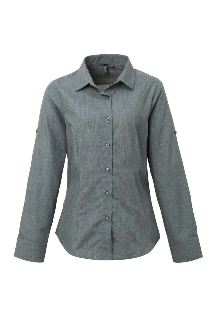 WOMEN'S CROSS-DYE ROLL SLEEVE POPLIN BAR SHIRT