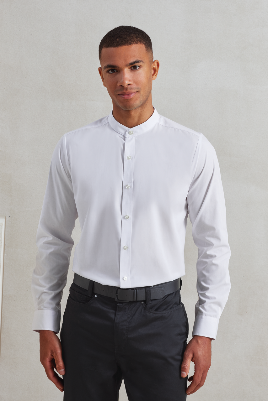 BANDED COLLAR 'GRANDAD' LONG SLEEVE SHIRT