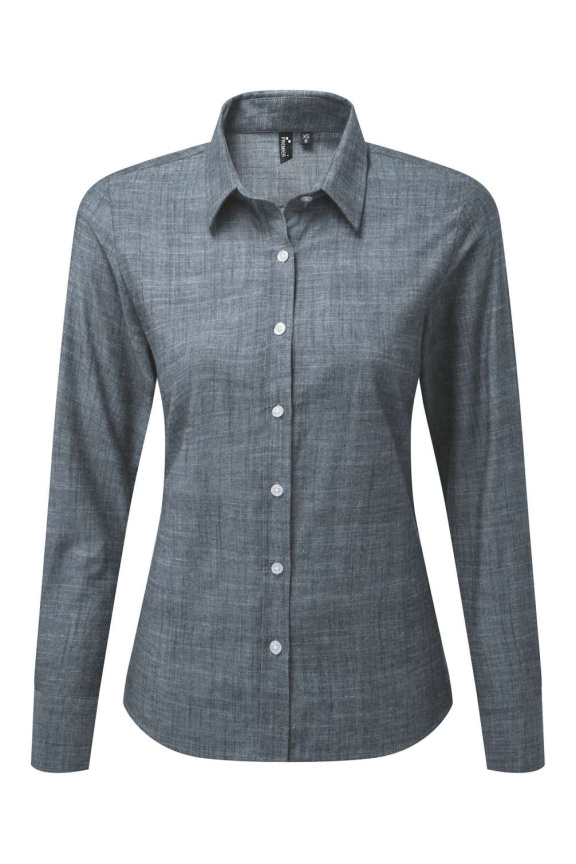 WOMEN'S COTTON SLUB CHAMBRAY LONG SLEEVE SHIRT
