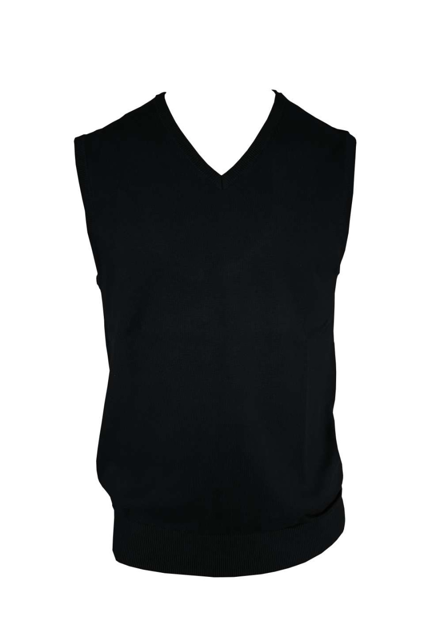 MEN’S V-NECK SLEEVELESS PULLOVER FINE GAUGE COTTON