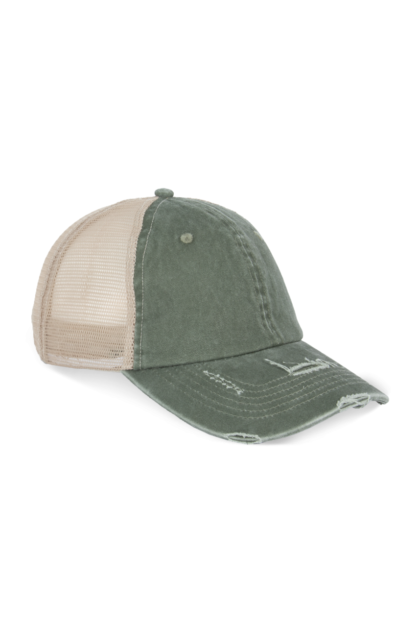 ECO-FRIENDLY UNISEX RIPPED EFFECT TRUCKER CAP