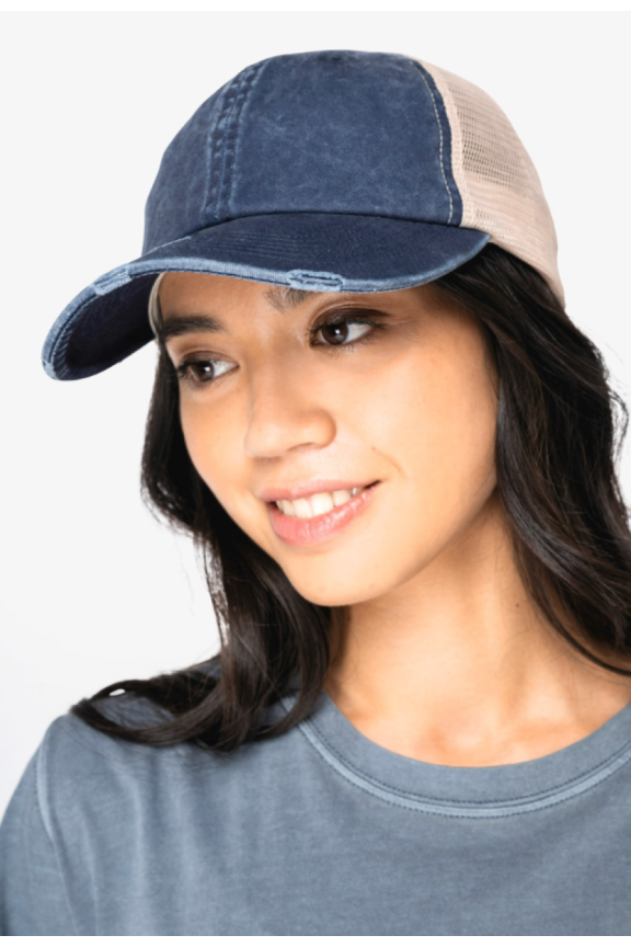 ECO-FRIENDLY UNISEX RIPPED EFFECT TRUCKER CAP